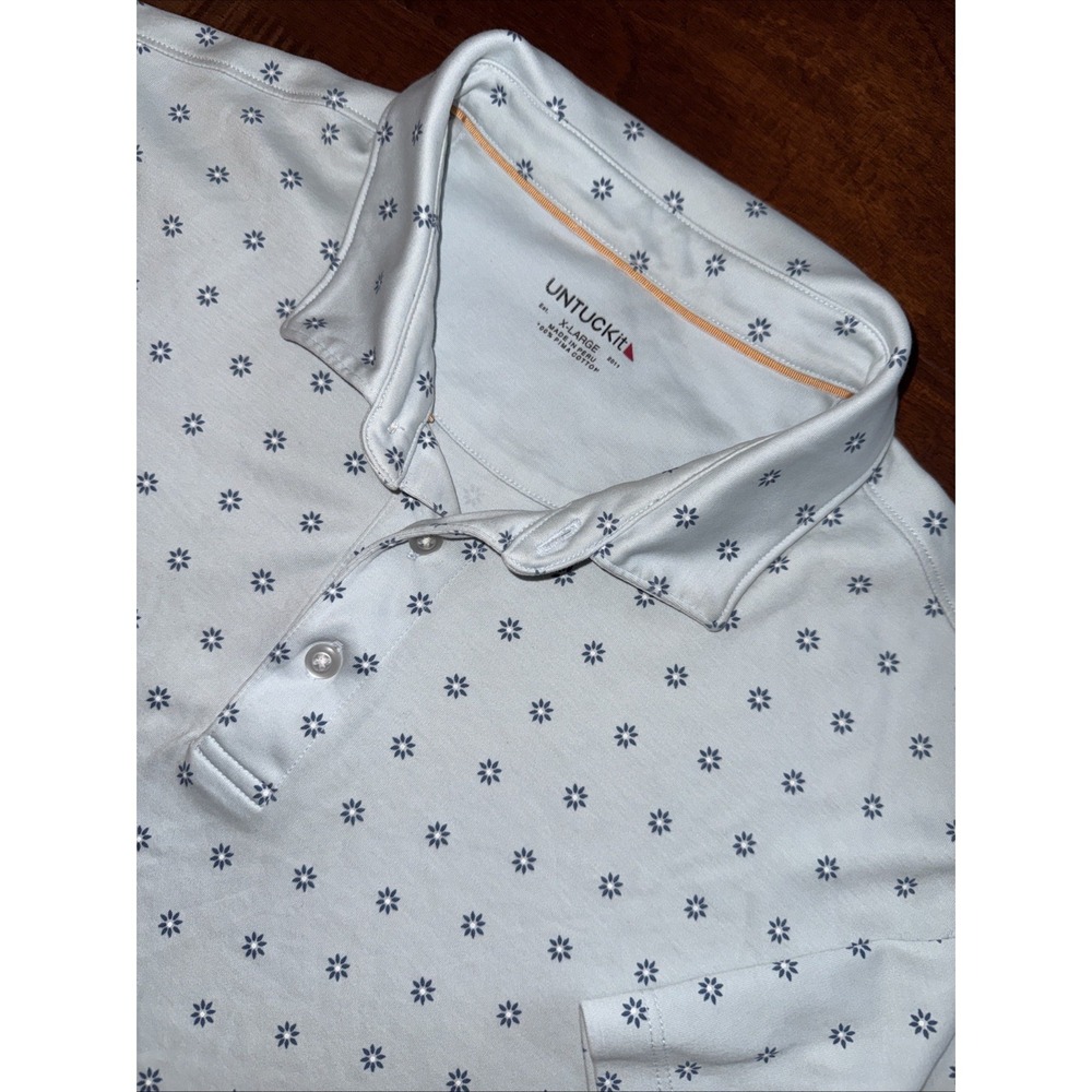 Untuckit POLO Shirt Men's XL Short Sleeve‎ Casual Pale Gray Mini Flowers